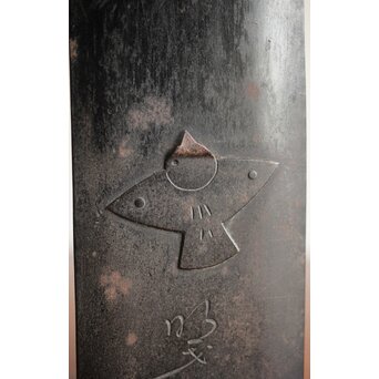 明戈(花押)作 竹雀意匠 鉄垂撥 短冊掛　M251 