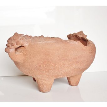 放下庵特山製 獅子耳土器破/やつれ風炉 涼炉 瓶掛　P231 