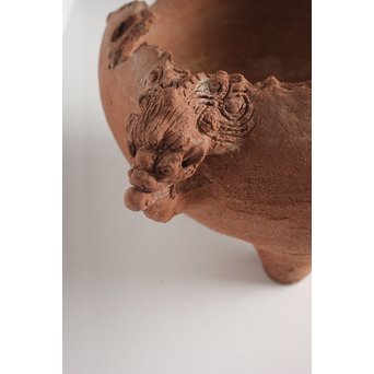 放下庵特山製 獅子耳土器破/やつれ風炉 涼炉 瓶掛　P231 