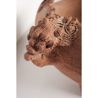 放下庵特山製 獅子耳土器破/やつれ風炉 涼炉 瓶掛　P231 