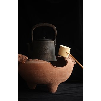 放下庵特山製 獅子耳土器破/やつれ風炉 涼炉 瓶掛　P231 