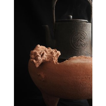 放下庵特山製 獅子耳土器破/やつれ風炉 涼炉 瓶掛　P231 