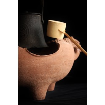 放下庵特山製 獅子耳土器破/やつれ風炉 涼炉 瓶掛　P231 