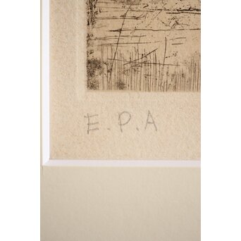 福井良之助 銅版画「窓」 鉛筆サイン 額装　Z252 