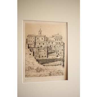 福井良之助 銅版画「窓」 鉛筆サイン 額装　Z252 