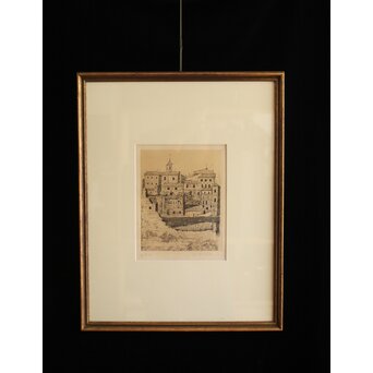 福井良之助 銅版画「窓」 鉛筆サイン 額装　Z252 