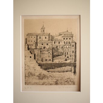 福井良之助 銅版画「窓」 鉛筆サイン 額装　Z252