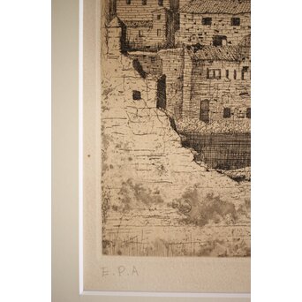 福井良之助 銅版画「窓」 鉛筆サイン 額装　Z252 