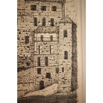 福井良之助 銅版画「窓」 鉛筆サイン 額装　Z252 