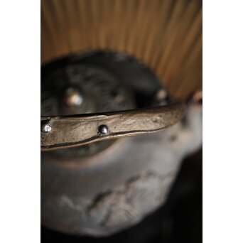 亀文堂 日本梅泉 饕餮紋蓋 象嵌鉄瓶　 M253 