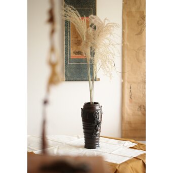 須賀月真 蝋型鋳造 雨龍紋 花入/花瓶　M254 