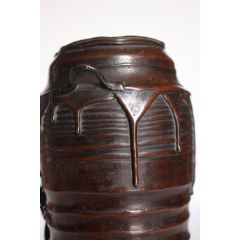 須賀月真 蝋型鋳造 雨龍紋 花入/花瓶　M254 