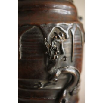 須賀月真 蝋型鋳造 雨龍紋 花入/花瓶　M254 