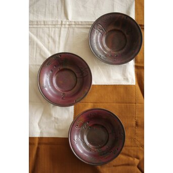 佐渡銅器 精斎作 斑柴銅良寛詩紋茶托5客　M257 