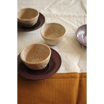 佐渡銅器 精斎作 斑柴銅良寛詩紋茶托5客　M257 