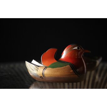 三代 鈴木表朔 鈴木雅也 乾漆鴛鴦香合　Q273 