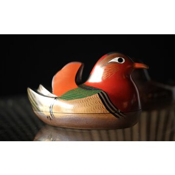 三代 鈴木表朔 鈴木雅也 乾漆鴛鴦香合　Q273 