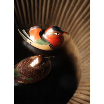 三代 鈴木表朔 鈴木雅也 乾漆鴛鴦香合　Q273 