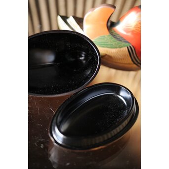 三代 鈴木表朔 鈴木雅也 乾漆鴛鴦香合　Q273 