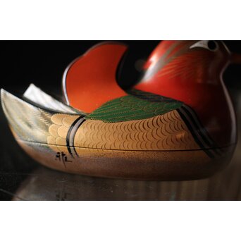 三代 鈴木表朔 鈴木雅也 乾漆鴛鴦香合　Q273 