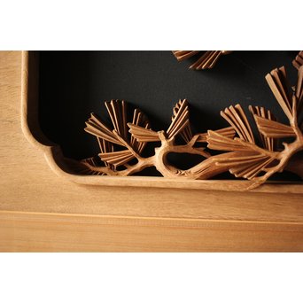 深彫井波彫刻 木彫欄間 松鶴鷹 2枚1組　R0097Y 