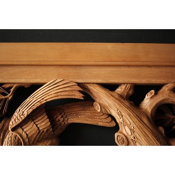 深彫井波彫刻 木彫欄間 松鶴鷹 2枚1組　R0097Y 