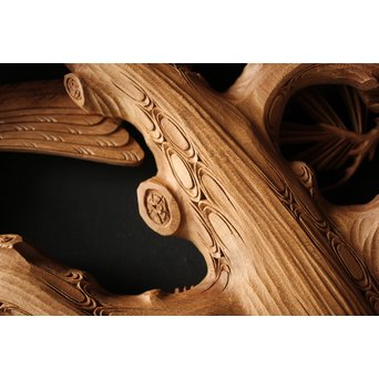 深彫井波彫刻 木彫欄間 松鶴鷹 2枚1組　R0097Y 