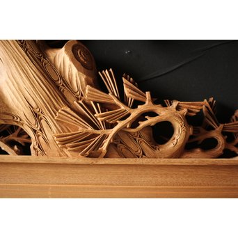 深彫井波彫刻 木彫欄間 松鶴鷹 2枚1組　R0097Y 