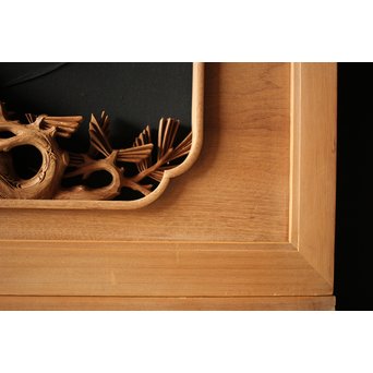 深彫井波彫刻 木彫欄間 松鶴鷹 2枚1組　R0097Y 