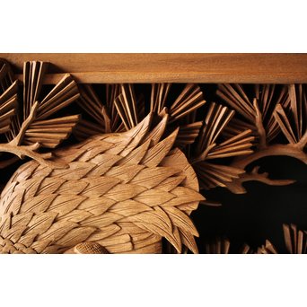 深彫井波彫刻 木彫欄間 松鶴鷹 2枚1組　R0097Y 