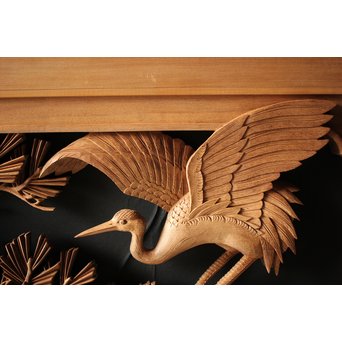 深彫井波彫刻 木彫欄間 松鶴鷹 2枚1組　R0097Y 