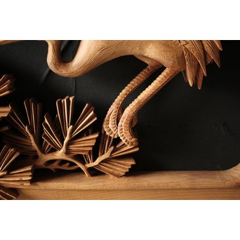 深彫井波彫刻 木彫欄間 松鶴鷹 2枚1組　R0097Y 