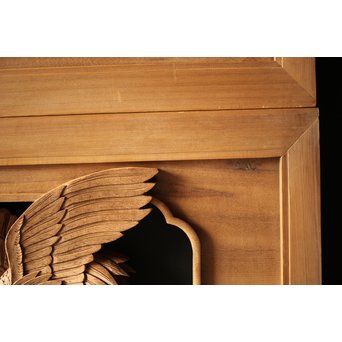 深彫井波彫刻 木彫欄間 松鶴鷹 2枚1組　R0097Y 