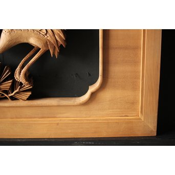 深彫井波彫刻 木彫欄間 松鶴鷹 2枚1組　R0097Y 