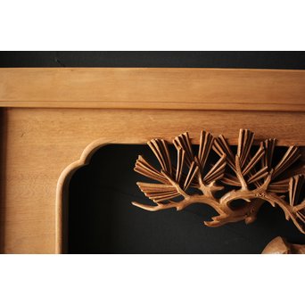 深彫井波彫刻 木彫欄間 松鶴鷹 2枚1組　R0097Y 