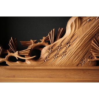 深彫井波彫刻 木彫欄間 松鶴鷹 2枚1組　R0097Y 