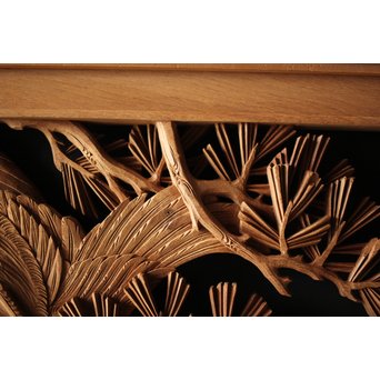 深彫井波彫刻 木彫欄間 松鶴鷹 2枚1組　R0097Y 