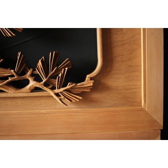 深彫井波彫刻 木彫欄間 松鶴鷹 2枚1組　R0097Y 