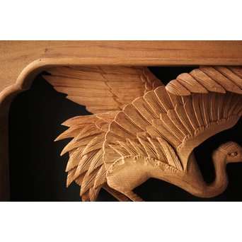 深彫井波彫刻 木彫欄間 松鶴鷹 2枚1組　R0097Y 