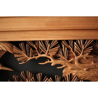 深彫井波彫刻 木彫欄間 松鶴鷹 2枚1組　R0097Y 