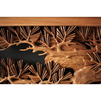 深彫井波彫刻 木彫欄間 松鶴鷹 2枚1組　R0097Y 