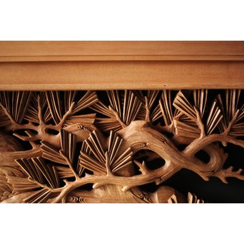 深彫井波彫刻 木彫欄間 松鶴鷹 2枚1組　R0097Y 