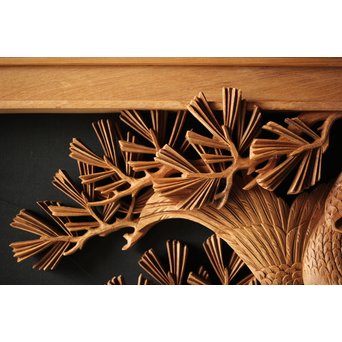 深彫井波彫刻 木彫欄間 松鶴鷹 2枚1組　R0097Y 