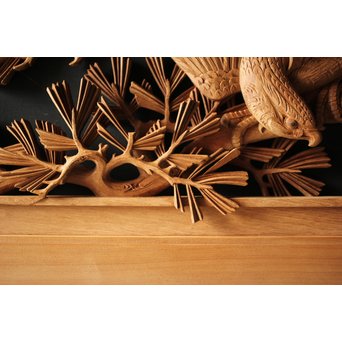 深彫井波彫刻 木彫欄間 松鶴鷹 2枚1組　R0097Y 