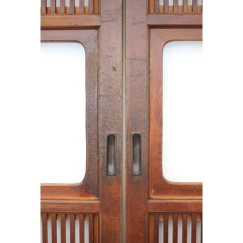 釘無 障子枠付 欅腰板の格子戸　L1050 