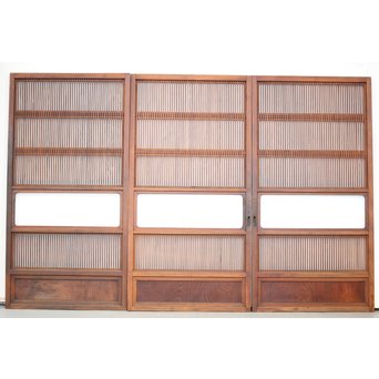 釘無 障子枠付 欅腰板の格子戸　L1050