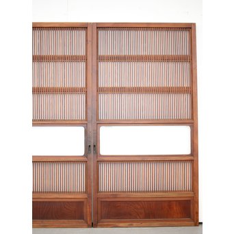 釘無 障子枠付 欅腰板の格子戸　L1050 