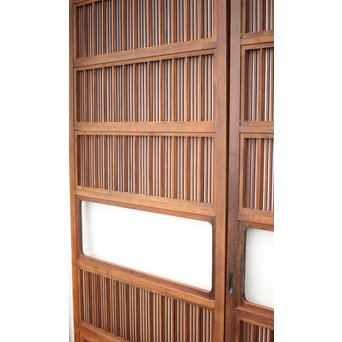 釘無 障子枠付 欅腰板の格子戸　L1050 