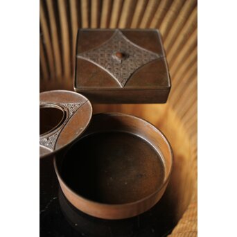 初代 長野垤志 青銅喫煙具 煙草入れ灰皿　M259 