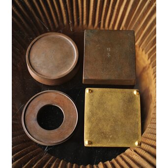 初代 長野垤志 青銅喫煙具 煙草入れ灰皿　M259 